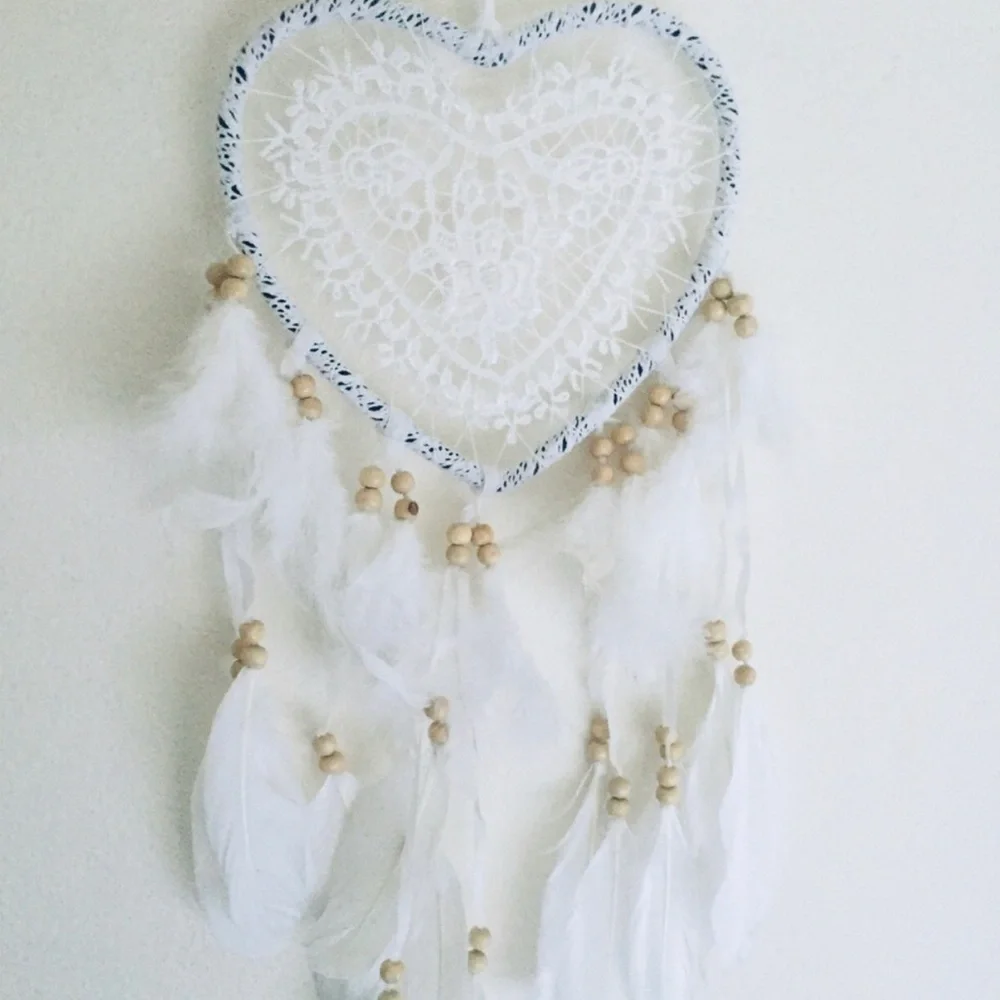 Handmade White Heart Dreamcatcher Wall Hanging